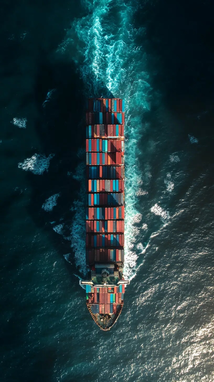 Shipping operations with containers on a cargo ship
