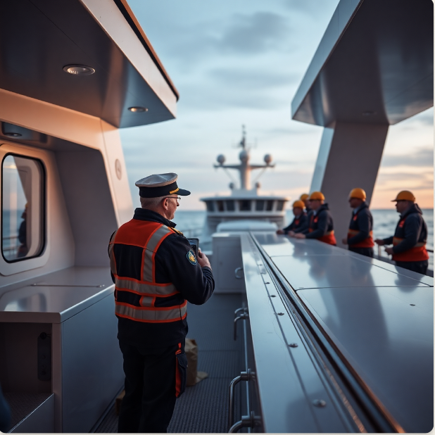 Captain overseeing crew on deck