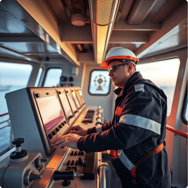 Seafarer using our digital platform on the ship’s bridge